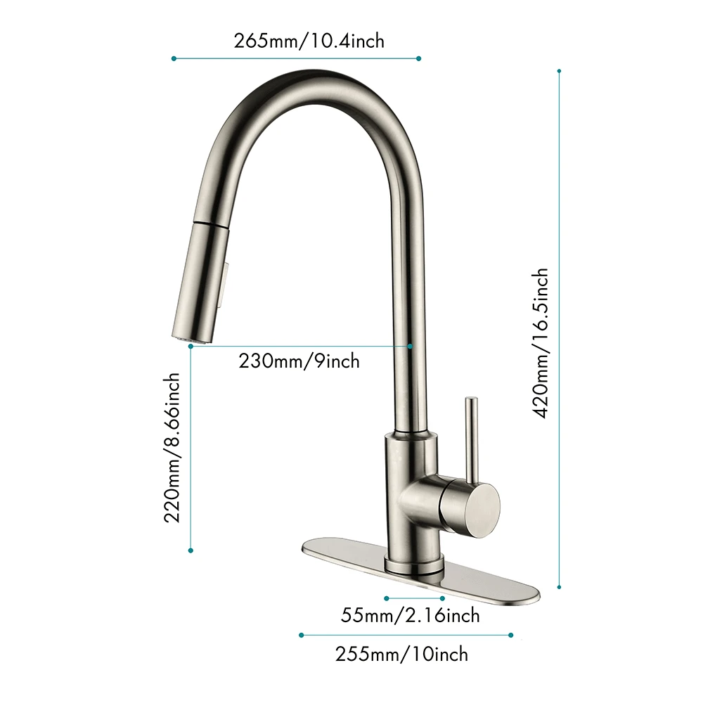 Single Handle High Arc Pull Out Kitchen Faucet,Single Level Stainless