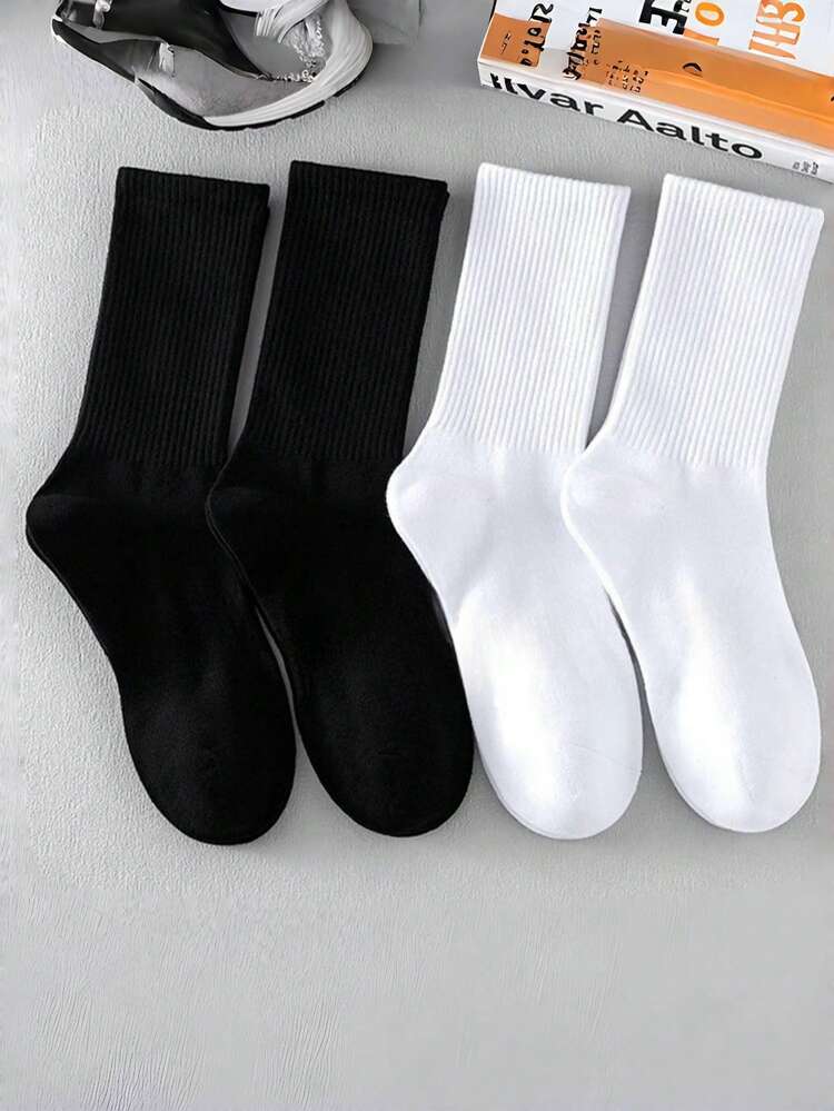 4/8 Pairs Men/Women Simple Black & White Casual Sports Breathable Crew Socks, Suitable For Sneakers And Sports Shoes - Multicolor - View 5