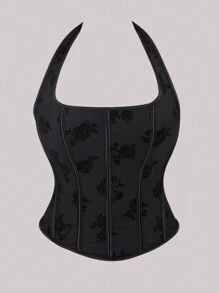 Camiseta sin espalda con cordones sexy para mujer, top de calle con espalda al descubierto de moda - Negro - Ver 7