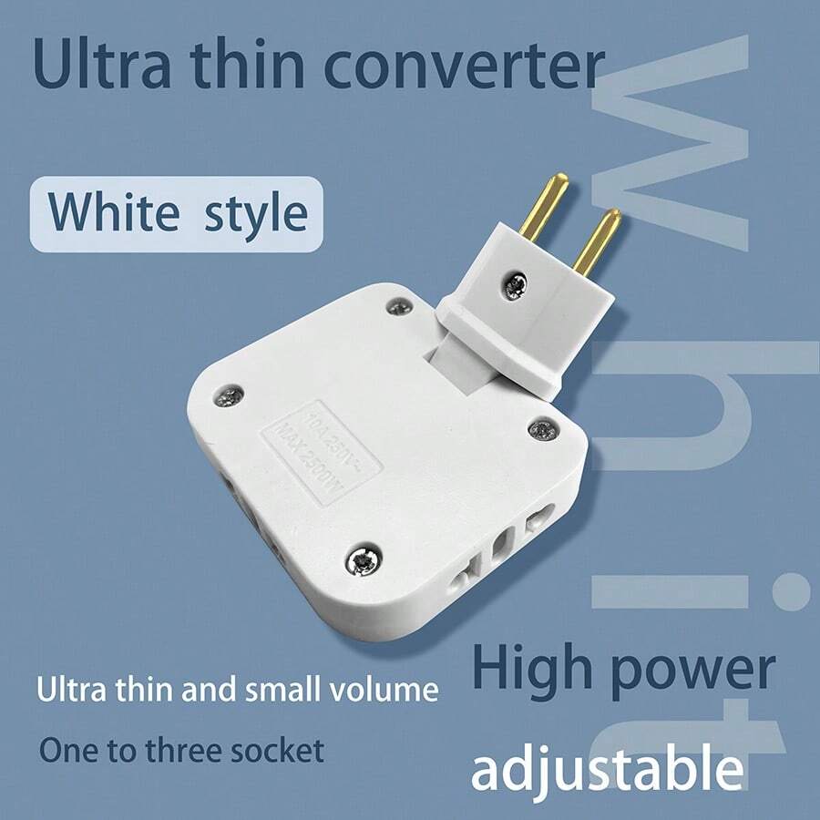 3 Way European Plug Foldable Power Wall Plug Adapter, 180 Degree Rotating 3 Way AC Outlets Wall Outlet Extender Adapter, 2-Prong Plug Adapter For Home And Travel- White