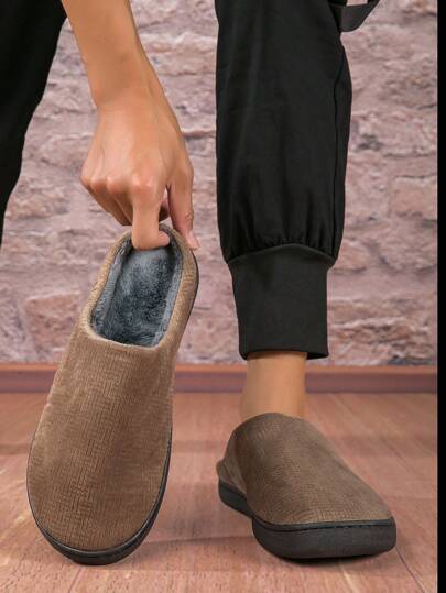 Men's Thermal Lined Slippers, Black, , Comfortable, Non-Slip, Couple Slippers