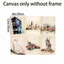6 pièces Affiches sur canevas vintage, art moderne, château du monde magique, impression d'art peinture à l'huile, cadeau idéal pour le salon, la cuisine, la décoration de la maison, l'art mural, la décoration de la chambre, sans cadre