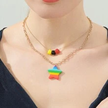 Vòng cổ nhiều lớp ngôi sao acrylic đầy màu sắc thời trang, chuỗi xương đòn thanh lịch - Nhiều màu - Xem 1