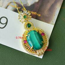 1pc Natural Malachite Gold Inlaid Necklace, Gemstone Gold-Plated Inlaid Pendant Necklace, Handmade, Guardian Peace, Fashion Good Luck Wealth Necklace, Couple Necklace, Healing Crystal, Amulet Gift, Gift For Her, Holiday Gift, Fashion Crystal Gift. (Lanyard Gift Box) - I - View 4