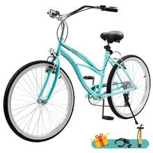26 Inch Beach Cruiser Bike For Mens And Womens, 7 Speed Urban Bike With Rear Brake, Multiple Colors - 綠色 - 查看 1