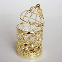 1PC Desktop Iron Home Hollow Candlestick Birdcage Shape European Style Light Luxury Gold Candlestick Decoration Iron Ornaments Christmas Candlestick Decoration.