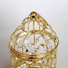 1PC Desktop Iron Home Hollow Candlestick Birdcage Shape European Style Light Luxury Gold Candlestick Decoration Iron Ornaments Christmas Candlestick Decoration.