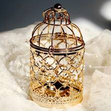 1PC Desktop Iron Home Hollow Candlestick Birdcage Shape European Style Light Luxury Gold Candlestick Decoration Iron Ornaments Christmas Candlestick Decoration.