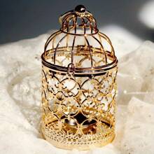 1PC Desktop Iron Home Hollow Candlestick Birdcage Shape European Style Light Luxury Gold Candlestick Decoration Iron Ornaments Christmas Candlestick Decoration.