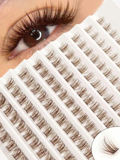 Rikuaild 120 pièces Extensions de cils DIY marron, grappes de cils effilés croisés, cils individuels naturels doux et légers de 8 à 16 mm, grappes de cils réutilisables de styles variés, grappes de cils, cils individuels, faux cils