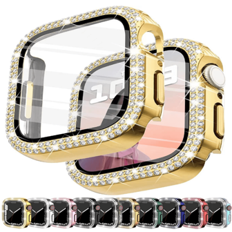 1 件钻石保护套适用于 表壳 45 毫米 41 毫米 44 毫米 40 毫米 44 毫米钢化玻璃保险杠屏幕保护膜 I Watch Series 9 7 SE 6 8 5