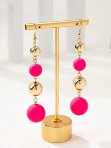 1pair Fashion Elegant Beaded Dangle Earrings In Orange, Black And Green Colors, For Work Or Leisure - Multicolor - View 15
