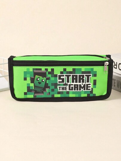 1 estojo com estampa de jogo, pequena capacidade, dupla camada, bolsa de armazenamento de papelaria, volta às aulas, estojo para lápis, mochila escolar