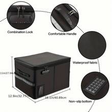 File Box With Lock, Fireproof Box File Storage Organizer Anti-Static Box, Collapsible Fireproof Document Box Filing Box With Handle, Portable Home Office Safe For Hanging Letter/Legal Folder - Black - View 3
