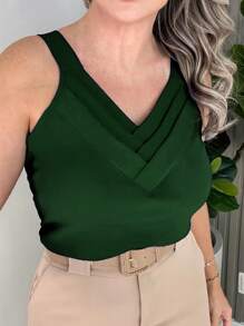 WOMEN'S TANK TOP BLOUSE WITH 3 V-NECKLINE DUNA ALCA GEROSSA - Army Green - View 2