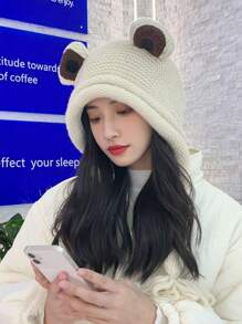 1pc New Stylish Multipurpose Casual High-Quality Cute Frog Knitted Ear Protection Beanie Hat For Outdoor Use, Windproof & Warm Winter Fall - Wool Cap - View 18