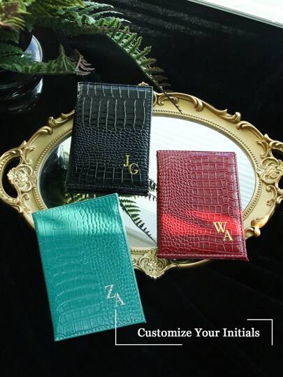 Personalized Initial Letter Passport Cover Customized Gold And Silver Letter Crocodile Leather Passport Holder Customize Luxury Chic Card Holder Unique Travel Gift Birthday Gifts For Her Girlfriend, Family, Friends, Children, Pink Girls For Anniversaries, For Birthdays, School Supplies, For Teenagers, Junior Students, Middle School Students, Senior Students, College Students, University Students, Freshman, Sophomore, Underclassmen, Customized Passport Case, Street Casual Chic