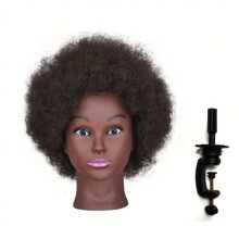 Afro Mannequin Head With Curly Real Hair, With Display Stand For Hairstyling Practice - Black - View 1
