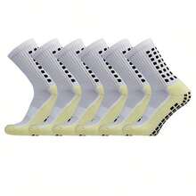 6 Pairs Black & White Soccer Socks Set, Men's Adult Professional Football Training And Competition Outdoor Sports Anti Slip Breathable Sweat Absorbing Socks, Thick Terry Bottom Crew Socks With Grid Design - Multicolor - View 4