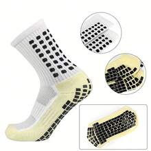 6 Pairs Black & White Soccer Socks Set, Men's Adult Professional Football Training And Competition Outdoor Sports Anti Slip Breathable Sweat Absorbing Socks, Thick Terry Bottom Crew Socks With Grid Design - Multicolor - View 5