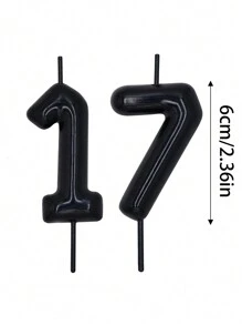 1pc Black/Red/Blue 6cm Numeral Birthday Cake Candles 0-9, Party Decor - Black - View 9