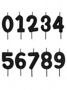 1pc Black/Red/Blue 6cm Numeral Birthday Cake Candles 0-9, Party Decor - Black - View 1