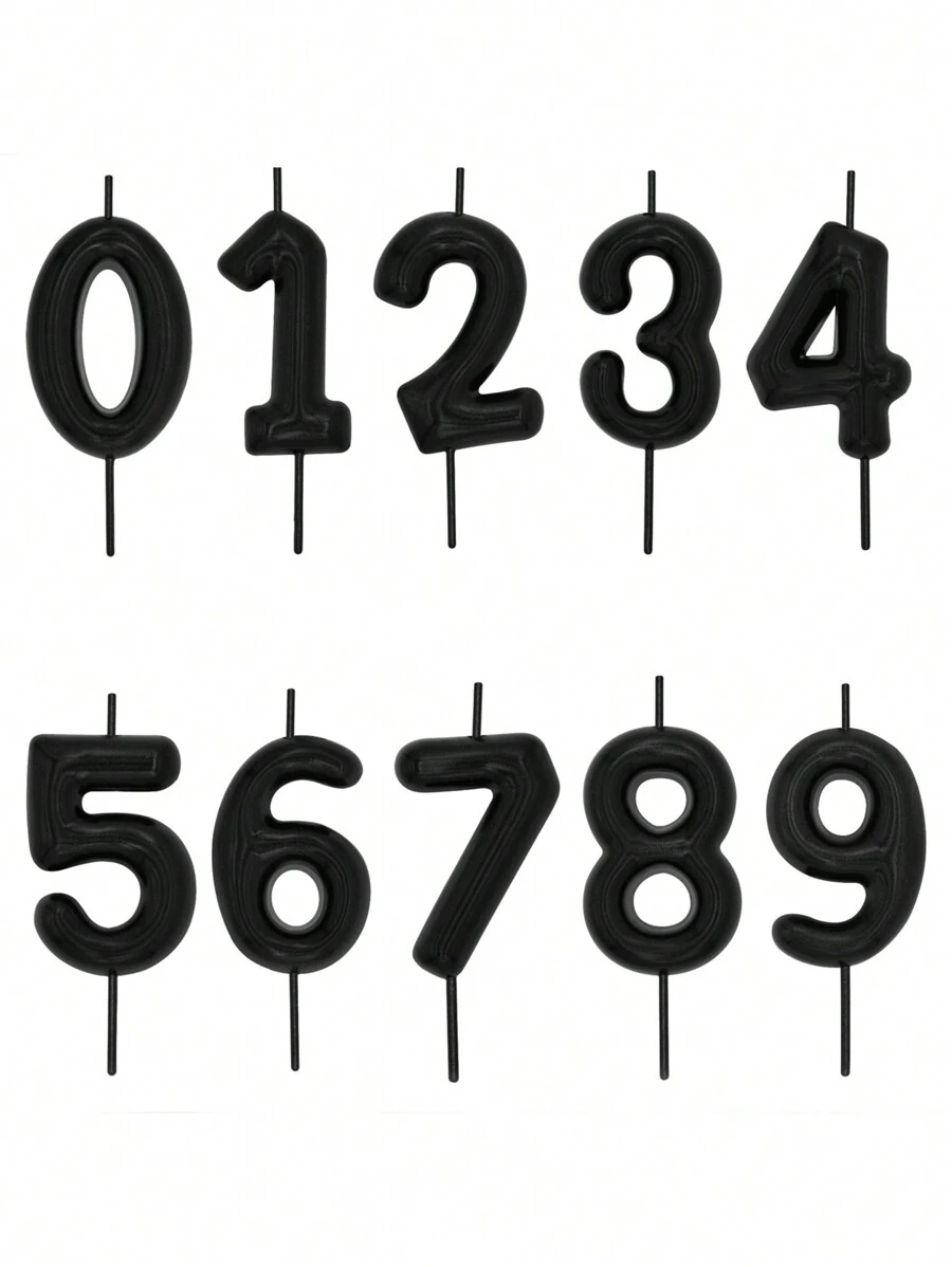 1pc Black/Red/Blue 6cm Numeral Birthday Cake Candles 0-9, Party Decor - Black - View 1