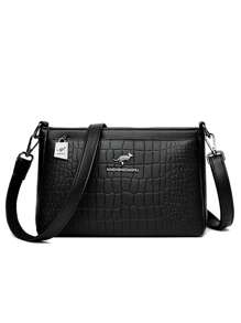 高品质女士真皮斜挎包，奢华设计师款单肩斜挎包，女士钱包和手提包 - 黑色 - 查看 6