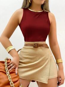 Women's Simple Wide Strap Suplex Bodysuit - 米色 - 查看 2