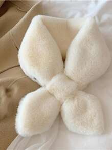 1/2pcs Women Snood Winter Solid Color Basic Neck Warmer Plush Scarf, Elegant Rabbit Fur Collar Cross Scarf, Soft And Warm Furry Scarf