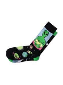 1 Pair Unisex Alien Pattern Mid-Calf Socks, Four Seasons Style, Fall