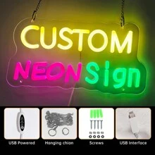 定制霓虹灯标志房间装饰个性化 LED 霓虹灯标志婚礼霓虹灯标志情人节霓虹灯礼物生日派对特殊节日礼物，婚礼背景卧室装饰可调光霓虹灯标志。 - 45cm/18in-7/8letters - 查看 10