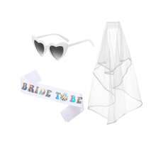 3件套，单身派对准新娘装饰套装，新娘送礼会礼物，新娘绶带，白色心形眼镜，头纱，婚礼装饰，婚礼用品，酷炫装饰，个性配饰，场景装饰，拍照道具 - 白色 - 查看 1
