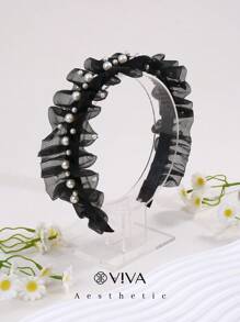 Băng đô trang trí ngọc trai giả thanh lịch, băng đô cài tóc Y2k - màu đen - Xem 1