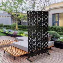 ZhdnBhnos LINSIE Outdoor Privacy Screen 6.2FT Height Checker Pattern Privacy Screen Panels Decorative Panels Freestanding Outdoor Privacy Fence Screens For Patio, Balcony, Garden, Porch, Black Outdoor Decorative Privacy Screen Panel Planter Wall Metal Fence Panels Black The Best Gift/Present For Family&Friends Happy Christmas - Black - View 1