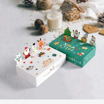 小型圣诞礼品盒，圣诞节拐杖糖饼干折叠盒，白色/绿色圣诞糖果饼干盒，带 3D 设计，适合赠送、纸杯蛋糕、糖果、圣诞节
