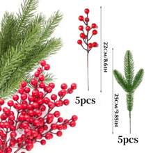 2/10/20/30 Pcs Artificial Pine Branches, Christmas Holly Berries, Simulated Red Berry Branches For Christmas Wreaths, Gift Boxes, Vases, Christmas Tree Decoration,Christmas - Multicolor - View 7