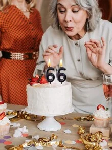 1pc Black/Red/Blue 6cm Numeral Birthday Cake Candles 0-9, Party Decor - Black - View 7