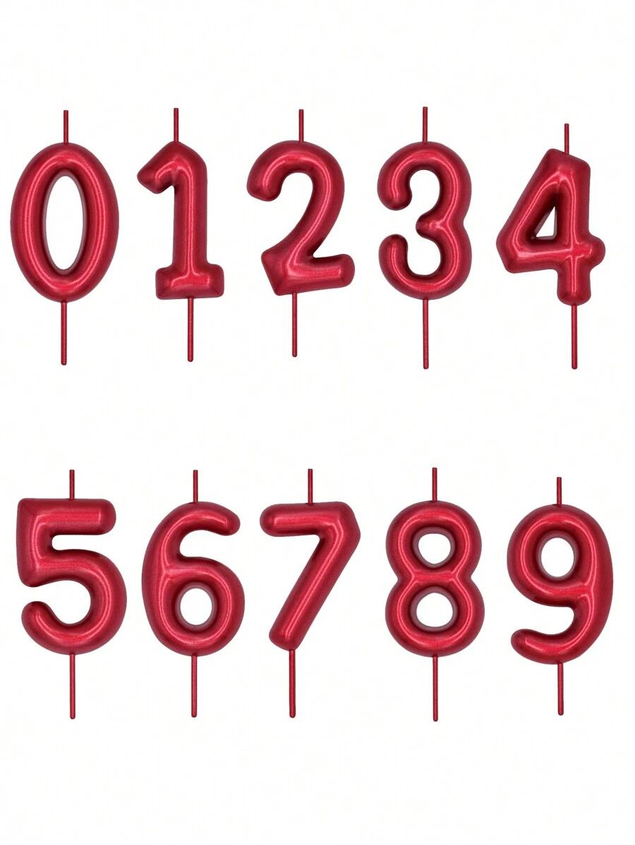 1 件黑色/红色/蓝色 6 厘米数字形生日蜡烛 0-9 用于蛋糕装饰 - 紅色 - 查看 1