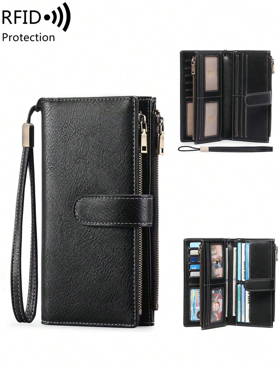 MIYIN Fashionable Retro Women's Everyday Multifunctional Large Capacity Tri-Fold RFID Blocking Credit Card Holder Wallet, Can Hold Credit Cards/ID/Coins/Cash/Receipts, Women's Dual Zipper Clutch Purse, Birthday/Anniversary Gift, Men's Wallet, Long Wallet, Wrist Wallet
