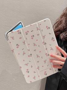 1pc Beautiful Pink Flower Ditsy Floral Double-Sided Acrylic Protective Case Compatible With IPad/, Supports Sleep/Wake Function - Multicolor - View 4