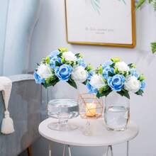 6pcs Artificial Flowers Silk Rose Flowers For Wedding Centerpiece Party Birthday Anniversary Floral Arrangement Decorations - 6件-藍色 - 查看 5