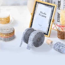 Resin Rhinestone Strip With Beaded Chain Mixed Sizes Diy Jewelry Accessory Stick-On Clothing Edging, Handbag, Shoes, Car Trim