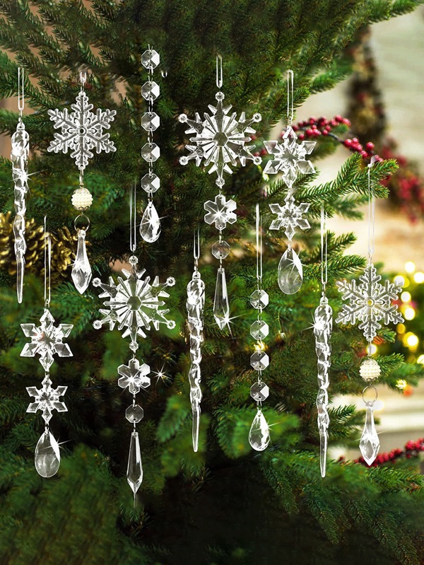 5/6/10/18 Pcs Home Decor Christmas Acrylic Transparent Snowflake Pendant Christmas Icy Decorative Pendant Christmas Tree Crystal Set Pendant,Christmas Tree Decorations Christmas Ornaments,Christmas Atmosphere Decoration Props, Christmas Decorations Gift, Wedding Birthday Party Holiday Decorations, Christmas Decor, Room Decor, Home Decor Winter