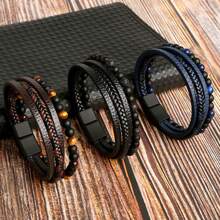 1 件时尚多层编织皮革和天然石磁扣手链，简约设计，适合日常、休闲、工作穿着 - 皮革手鍊 - 查看 8