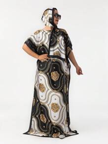 2 chiếc váy dài tay rộng rãi thời trang xuân hè thu satin giả lụa mềm mại họa tiết hoa thường ngày kèm khăn choàng nhỏ 29"*168" khăn choàng đa năng maxi ngày lễ tình nhân ngày lễ tình nhân - Nhiều màu - Xem 1