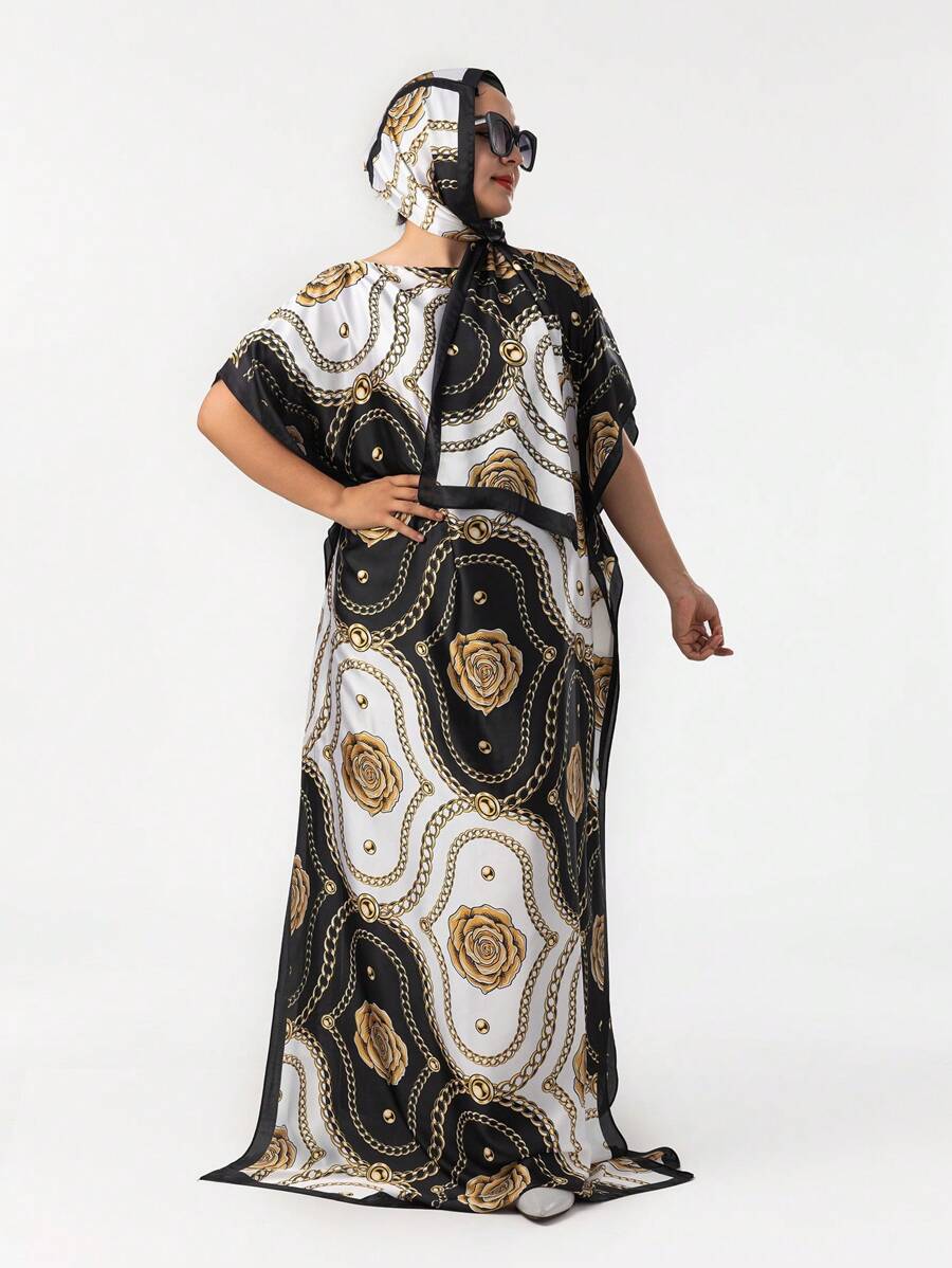 2 chiếc váy dài tay rộng rãi thời trang xuân hè thu satin giả lụa mềm mại họa tiết hoa thường ngày kèm khăn choàng nhỏ 29"*168" khăn choàng đa năng maxi ngày lễ tình nhân ngày lễ tình nhân - Nhiều màu - Xem 1