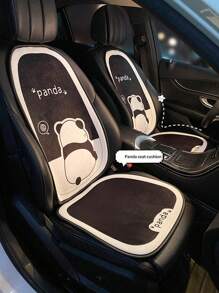 1 件汽车座椅垫 - 通用座椅和靠背，带有可爱的卡通设计，四季皆宜，冬季毛绒熊猫坐垫 - 黑與白 - 查看 2