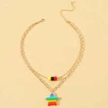 Vòng cổ nhiều lớp ngôi sao acrylic đầy màu sắc thời trang, chuỗi xương đòn thanh lịch - Nhiều màu - Xem 4