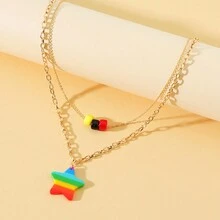 Vòng cổ nhiều lớp ngôi sao acrylic đầy màu sắc thời trang, chuỗi xương đòn thanh lịch - Nhiều màu - Xem 2